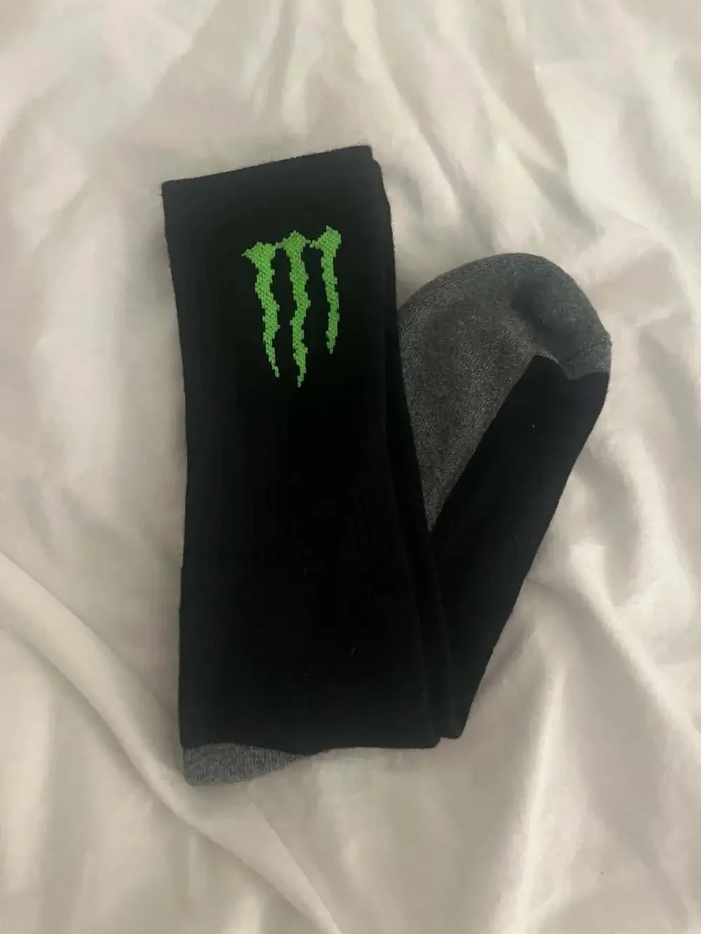 Monster Energy Official Black and Grey Crew Socks with Green Logo